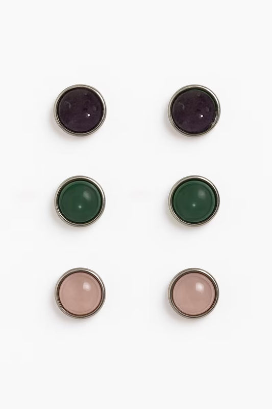 Amethyst, Green Aventurine, and Rose Quartz Stud Earrings (Individual & Trio Set)